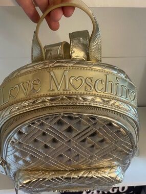 Love Moschino Metallic Gold Quilted Mini Backpack